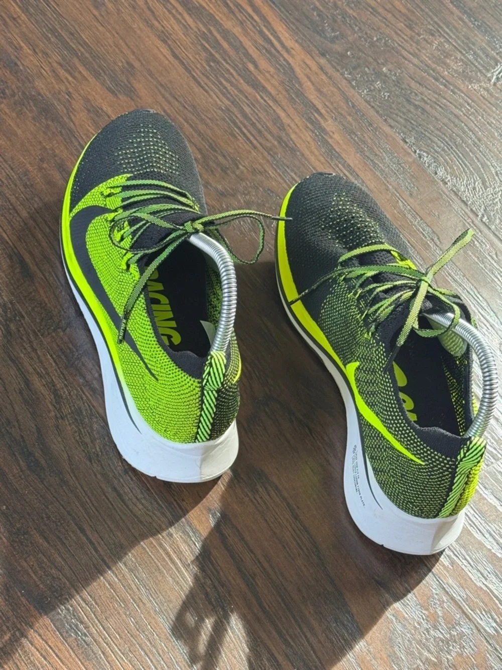 Nike Men’s Black and Neon Green Flyknit Running Shoes, Like New, Sz 10